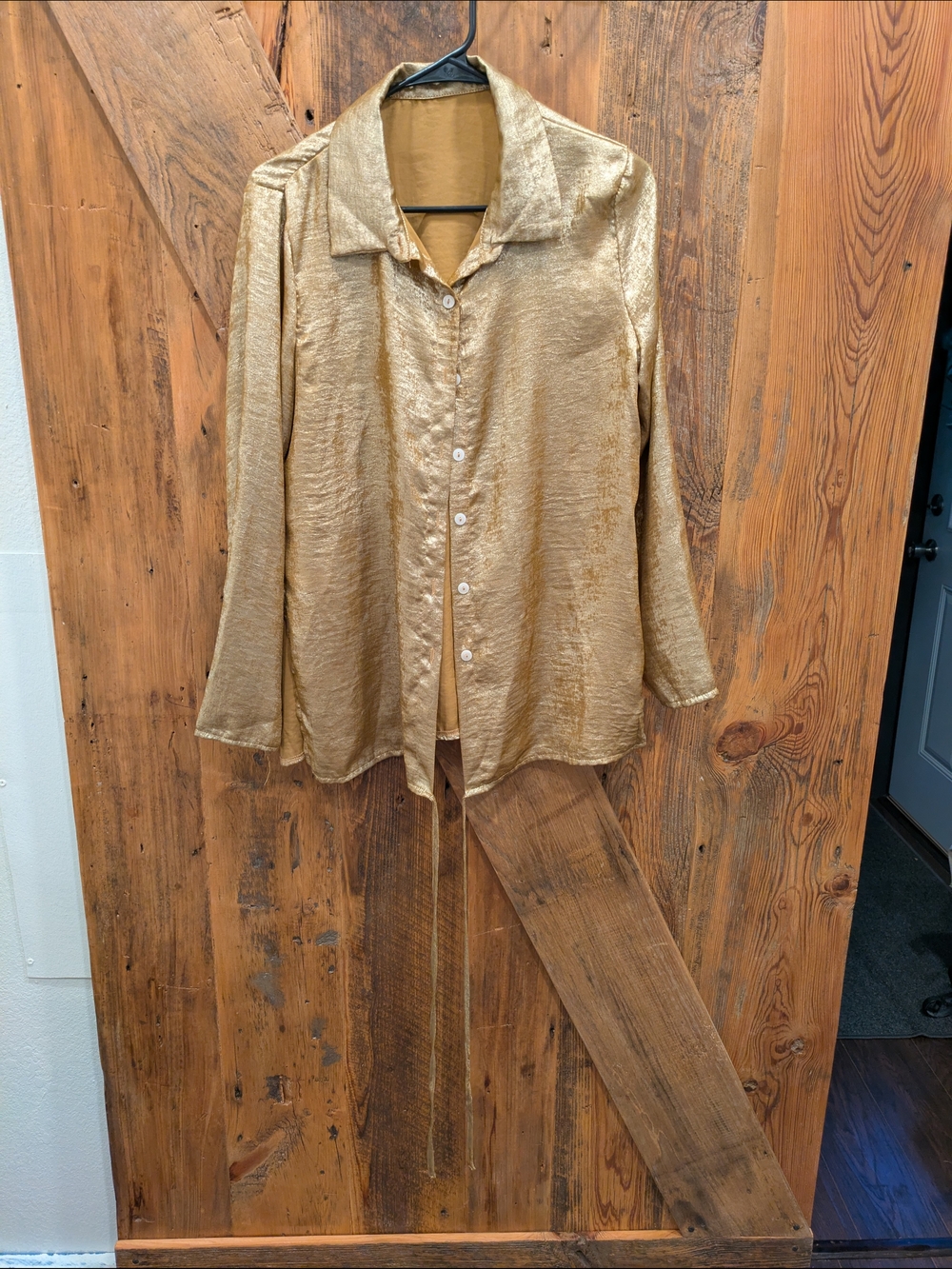 SHEIN Gold Shimmer Button-Up Blouse